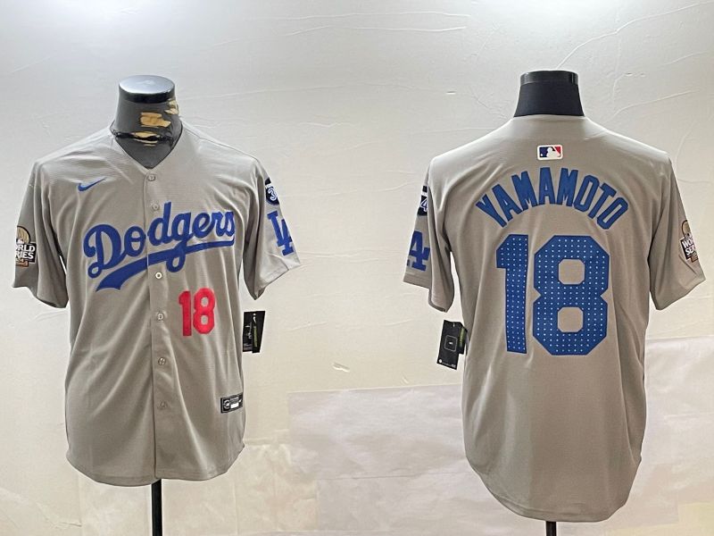 Men Los Angeles Dodgers #18 Yamamoto Grey Game 2024 Nike MLB Jersey style 12121